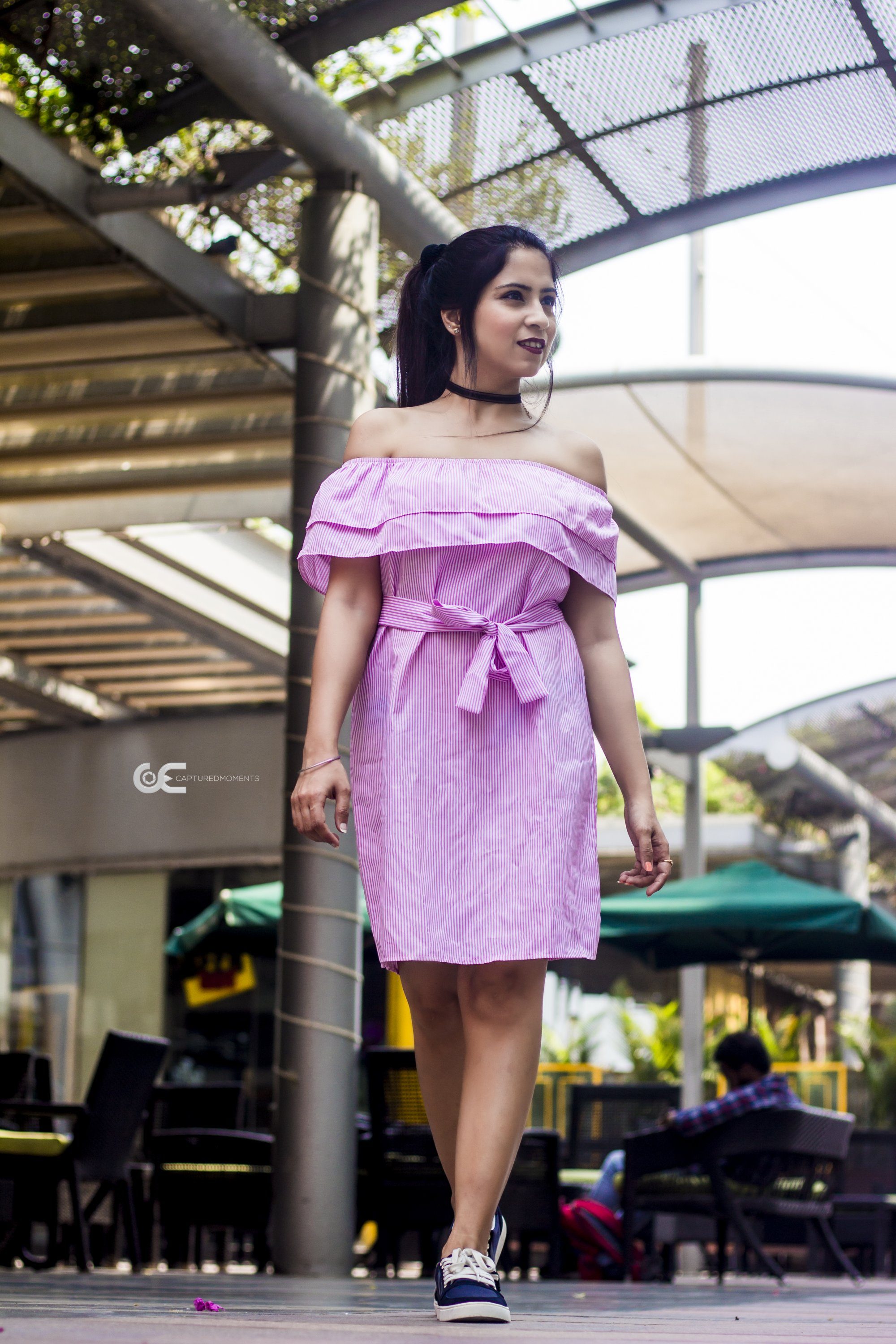 Pink dress with sneakers