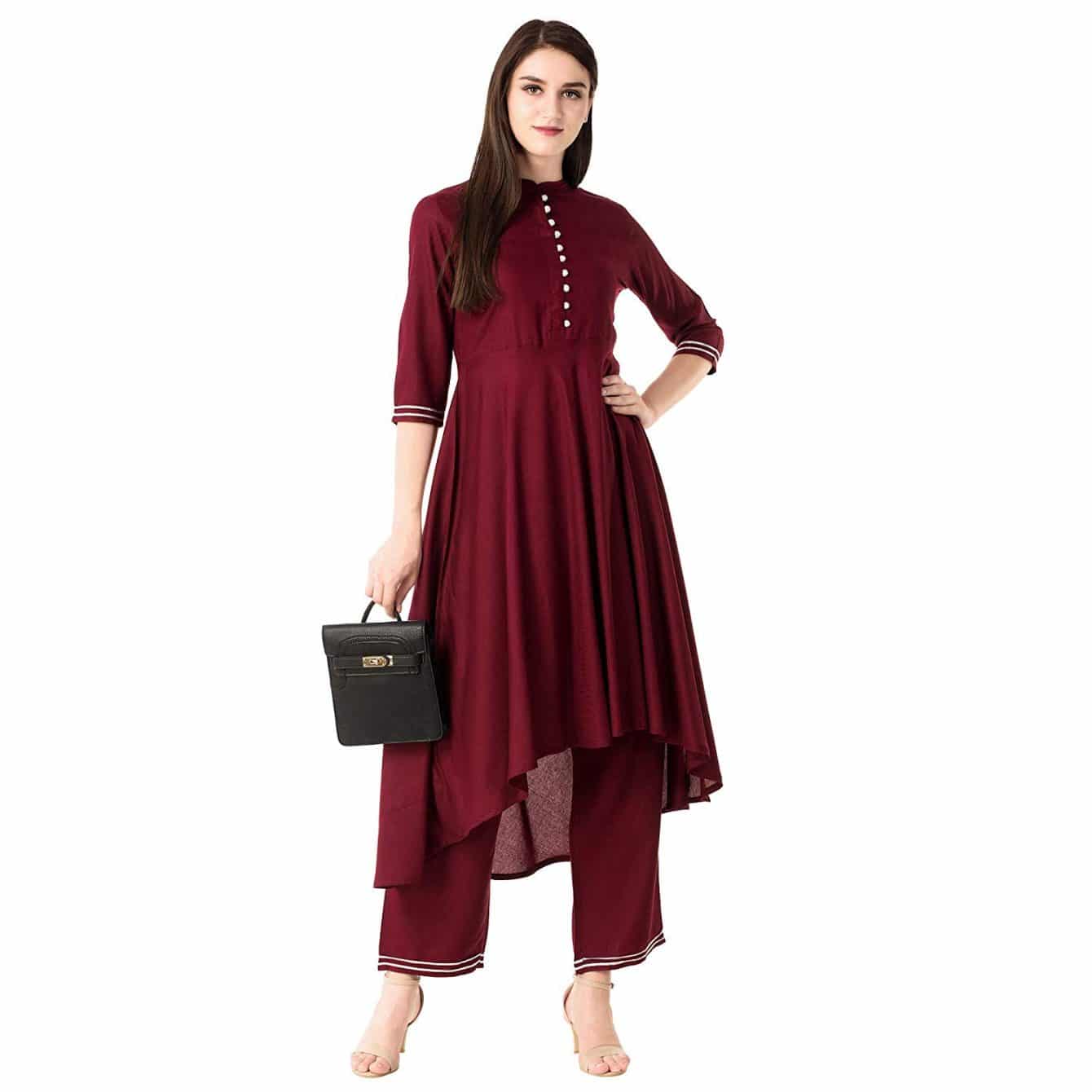 Rayon Kurta With Printed Palazzo Set