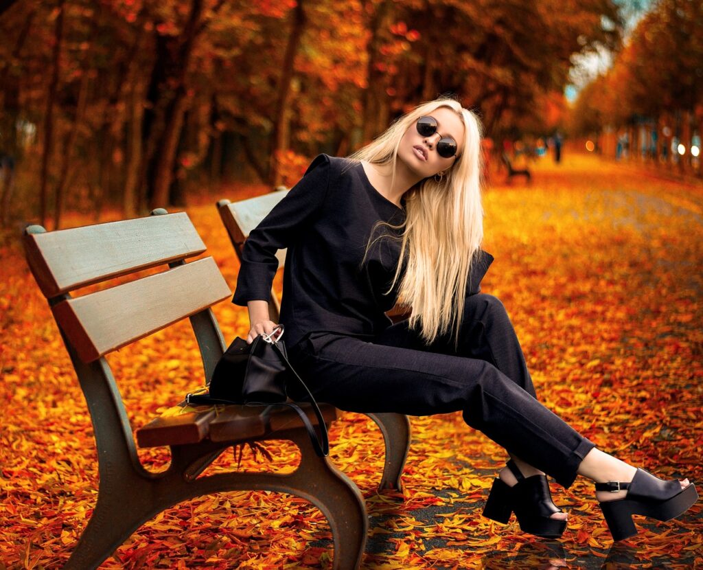 fashion, black outfit, park